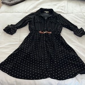 Black and White polka dot Midi Dress with Notched Collar size petite Medium
